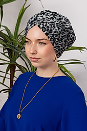 Drapeli Dolgulu Leopar Bone Mint ve Siyah