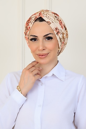 önü düğümlü dolgulu desenli yaldızlı krem bone