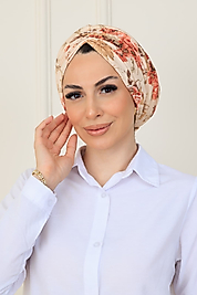 drapeli dolgulu desenli yaldızlı krem bone