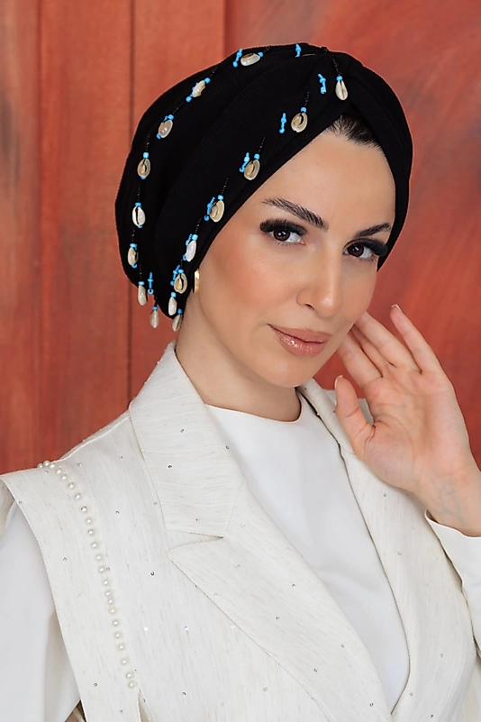 önü düğümlü dolgusuz penye astarlı deniz kabuklu bone
